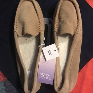 Stars Above Moccasin Slipper Tan Hard Sole